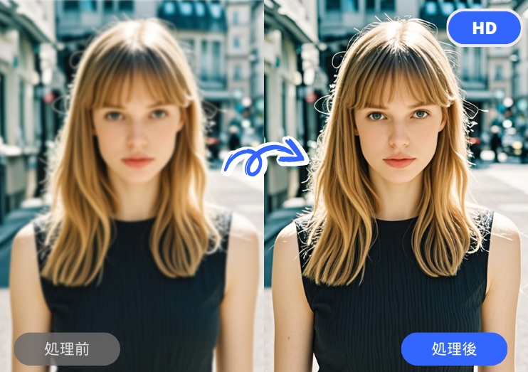 プロのスキル不要!AI技術で、ぼやけた画像や低解像度の写真を簡単に高画質化。商品写真や古い写真を鮮明に復元し、細部まで美しく仕上げます。